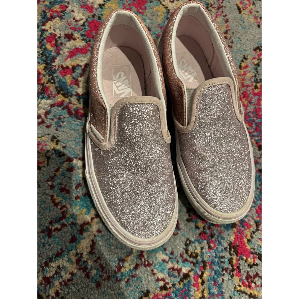 Vans Glitter‎ Slip On Shoes Rose Gold Sparkle Kids Size 2 girls